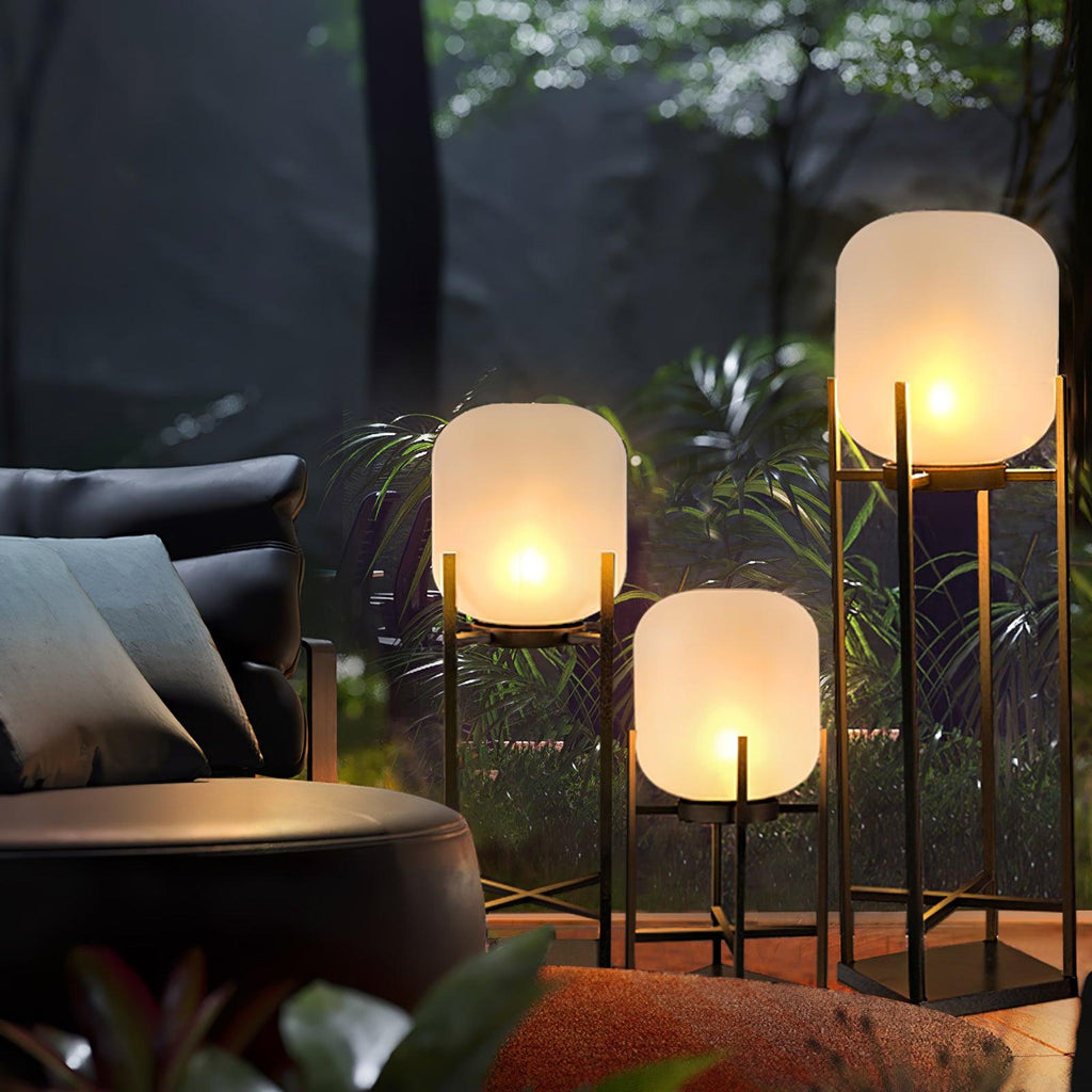 Lampadaire solaire inox et verre style lanterne – jardin — vue de face (3)