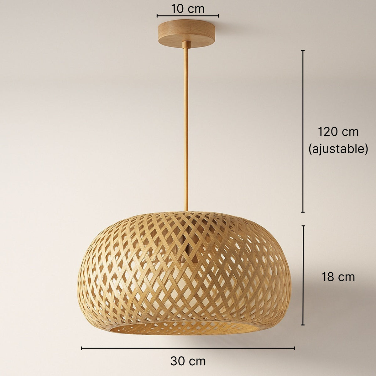 Suspension en bambou naturel tressé ajouré Ø 30 cm – Kairo — vue de face (2)