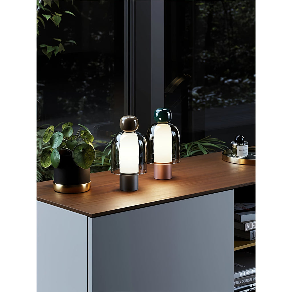 Lampe à poser rechargeable en verre coloré – Lumina Joy — détail du système de fixation (3)