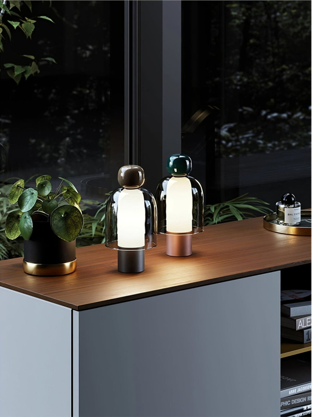 Lampe à poser rechargeable en verre coloré – Lumina Joy — vue de profil (4)