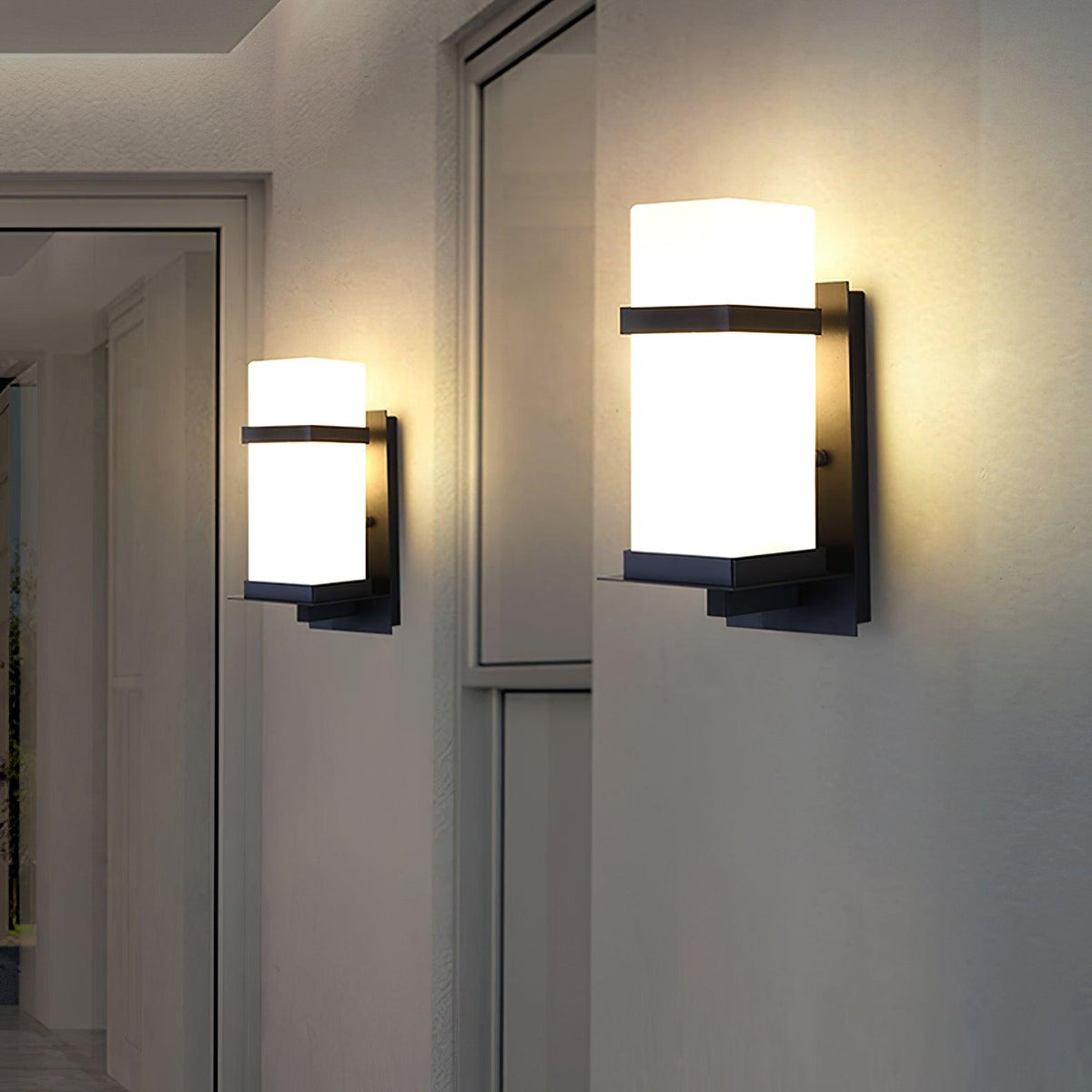 Applique murale extérieure LED cadre métal et verre – Mcdade — vue de trois quarts