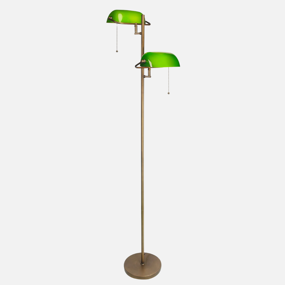 Lampadaire rétro laiton satiné et verre émeraude – Auren