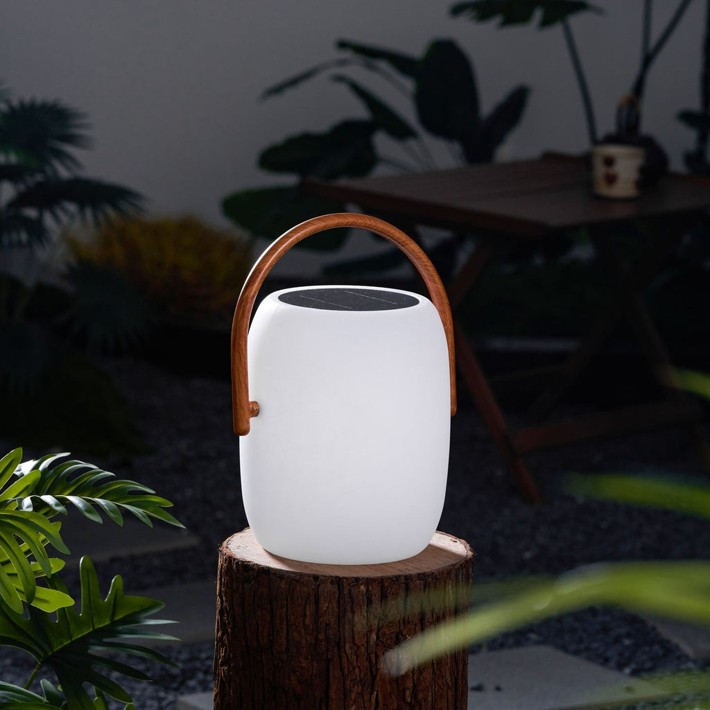 Lanterne solaire de jardin verre dépoli et bois – Noria — détail de la finition (2)