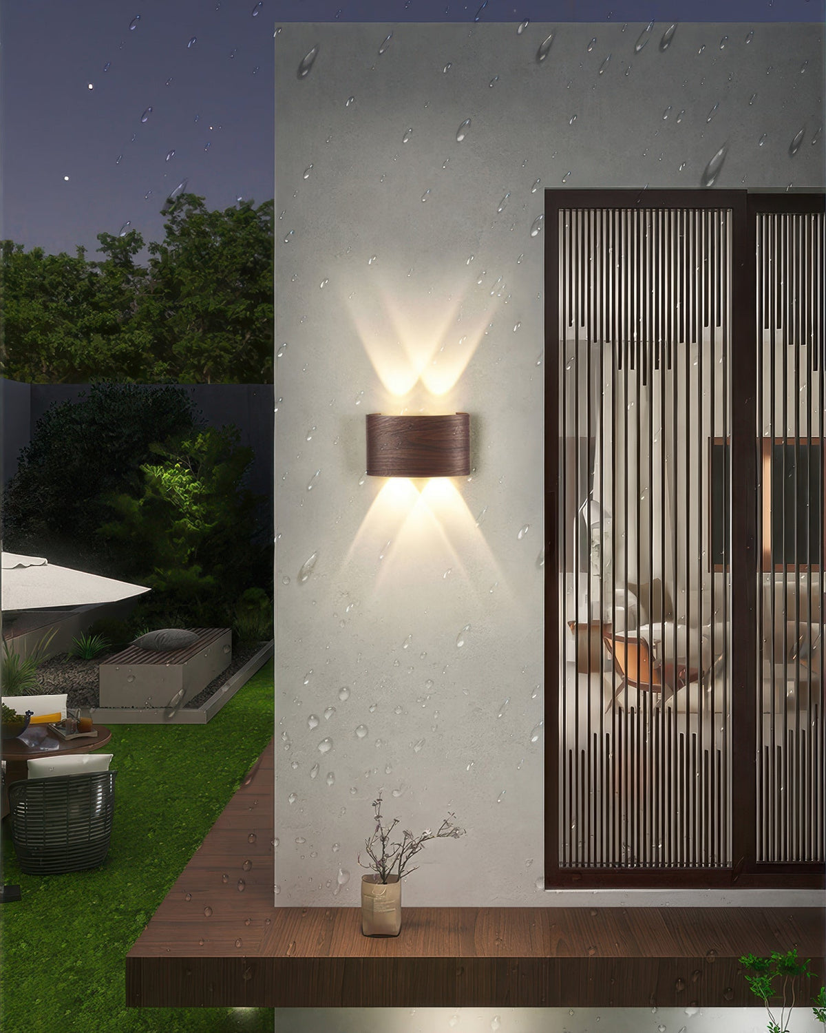 Applique murale extérieure LED 10 W IP65 effet bois – LumiCraft — vue de trois quarts