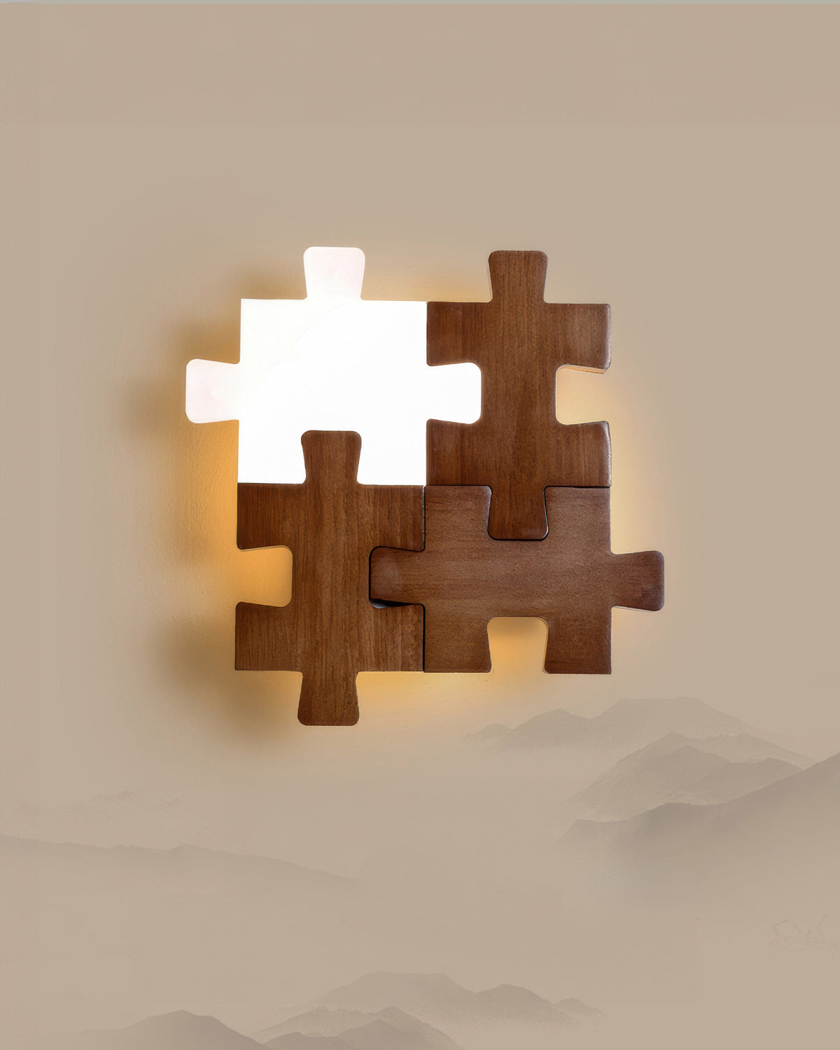 Applique murale en bois de caoutchouc, motif puzzle – PuzzleGlow