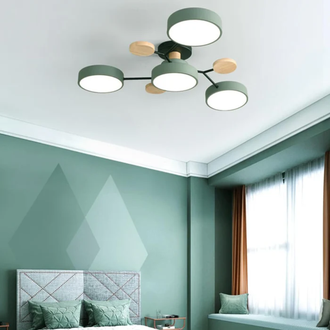 Plafonnier LED rond en fer et bois pour pièce de 15 à 30 m² — vue de face Image