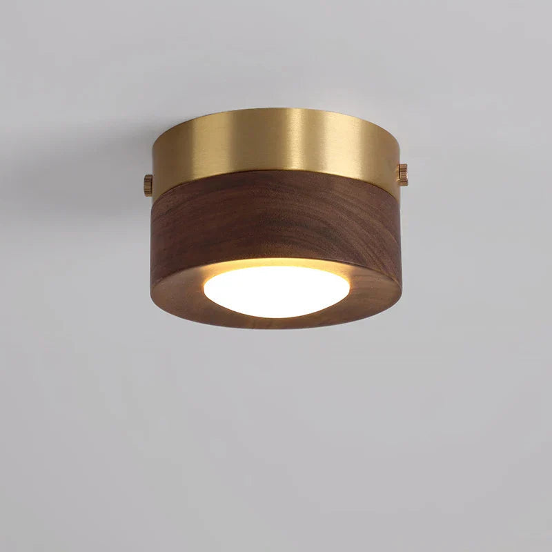 Plafonnier LED en bois de noyer – format compact 100 mm — vue de profil