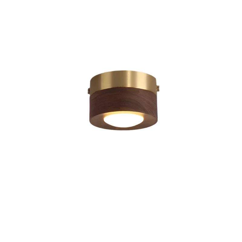 Plafonnier LED en bois de noyer – format compact 100 mm — mise en situation dans la pièce