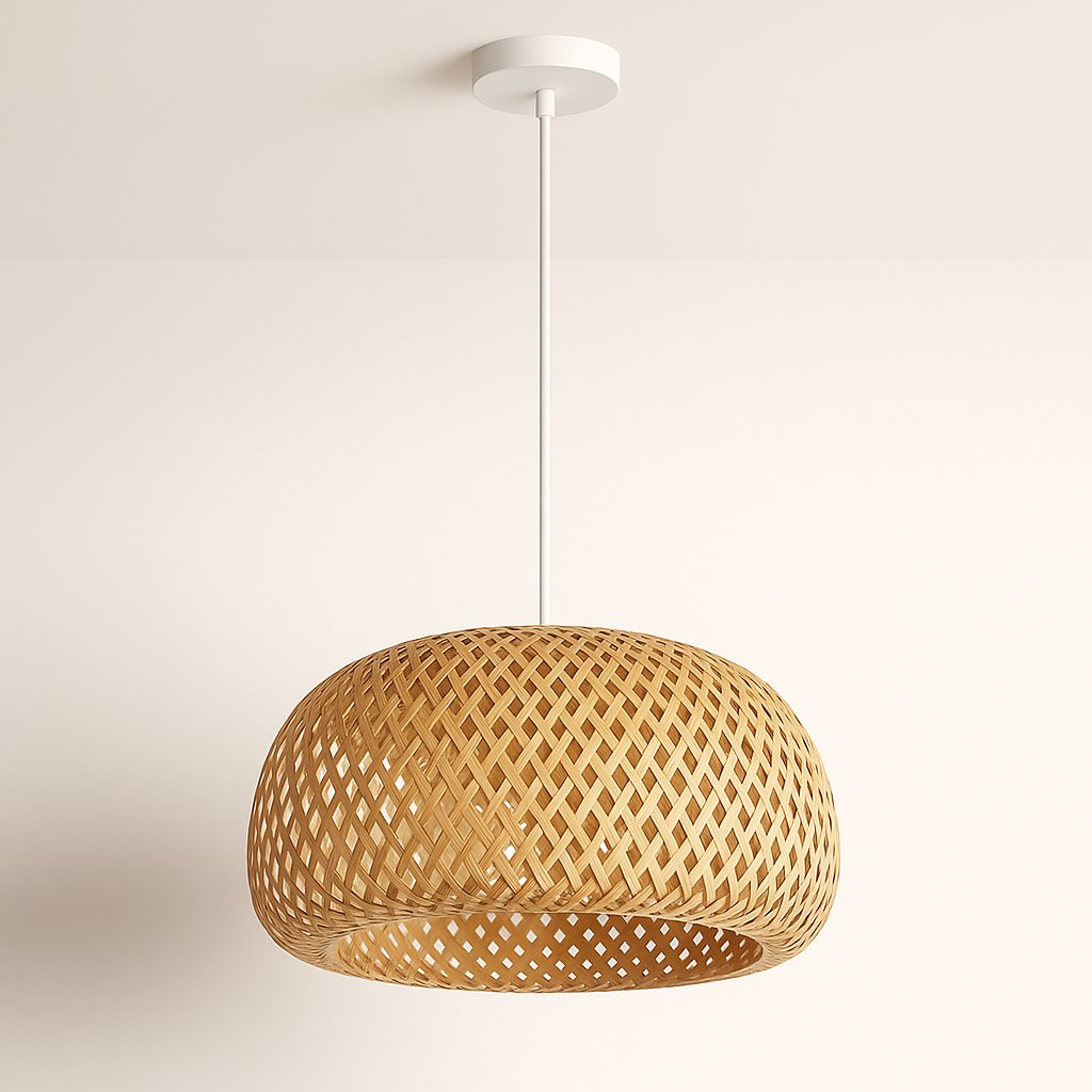 Suspension en bambou naturel tressé ajouré Ø 30 cm – Kairo — détail du système de fixation (2)