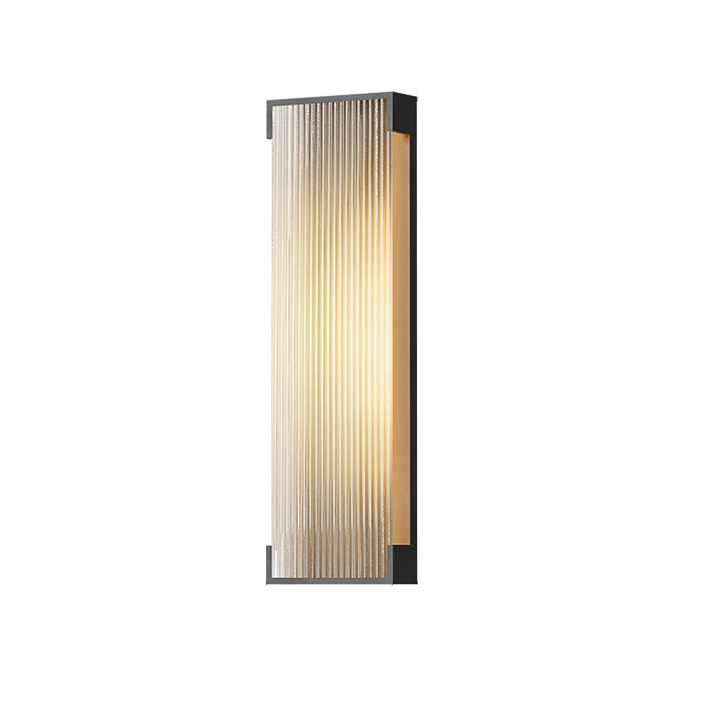 Applique murale extérieure LED rectangulaire cadre noir PC strié — allumé en situation (4)