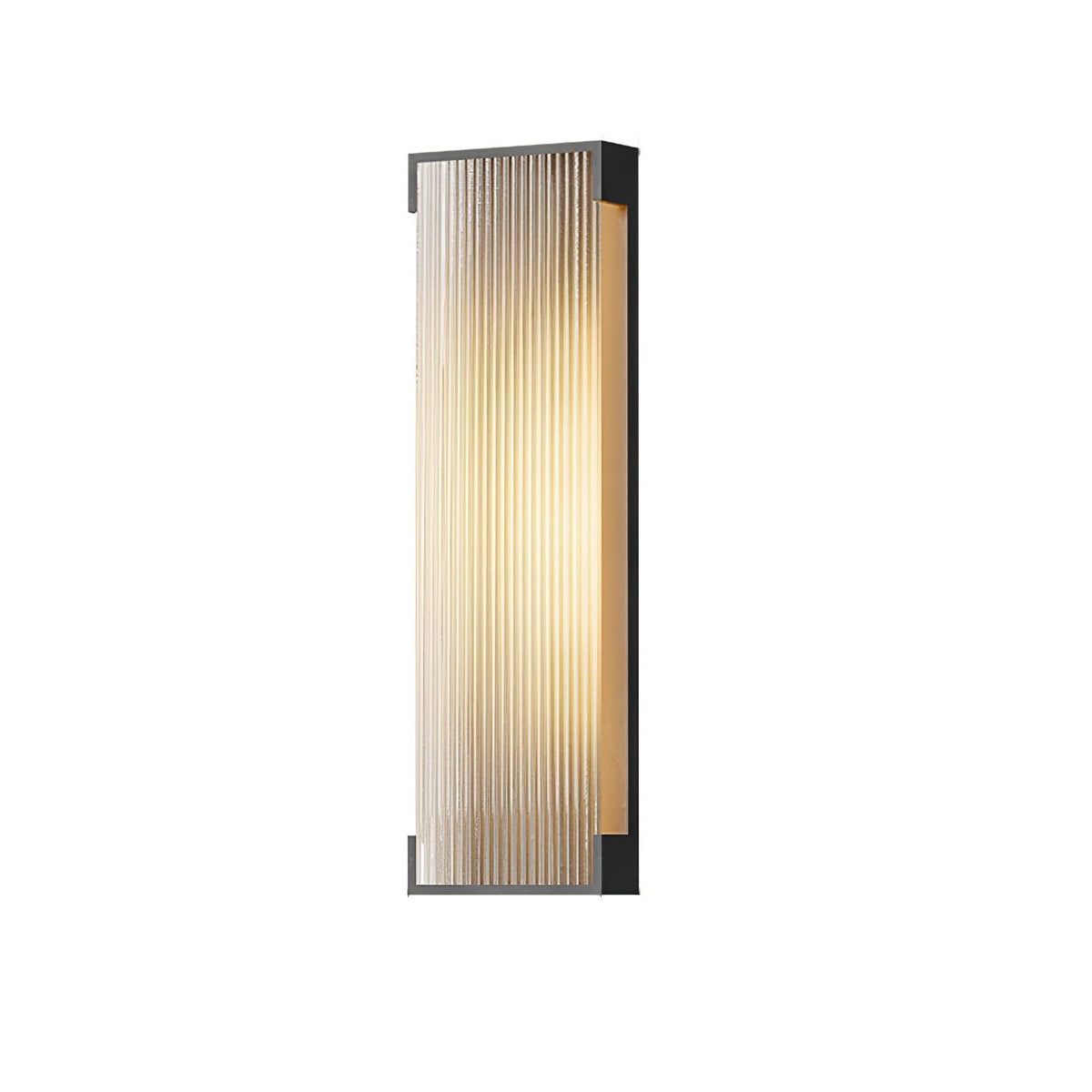 Applique murale extérieure LED rectangulaire cadre noir PC strié — allumé en situation (4)