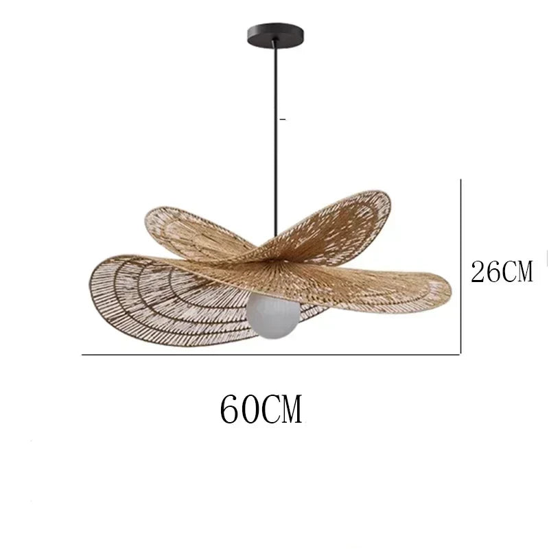 Suspension en rotin tressé forme florale 4 tailles – Élyséa — mise en situation dans la pièce