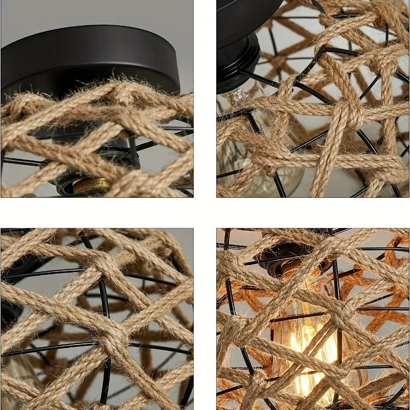 Plafonnier sphérique corde de chanvre tressée 30 cm – Noaé — détail de la finition