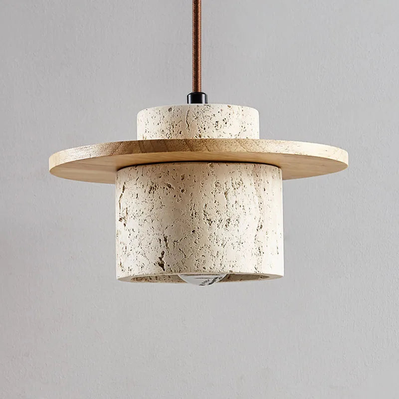 Suspension en travertin et bois naturel 20 cm – Nerava — détail de la finition
