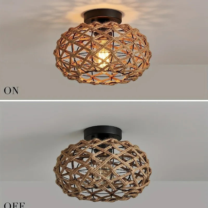 Plafonnier sphérique corde de chanvre tressée 30 cm – Noaé — vue de trois quarts