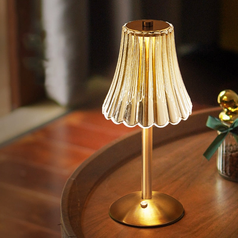 Lampe à poser en cristal et métal, tactile – CrystalGlow