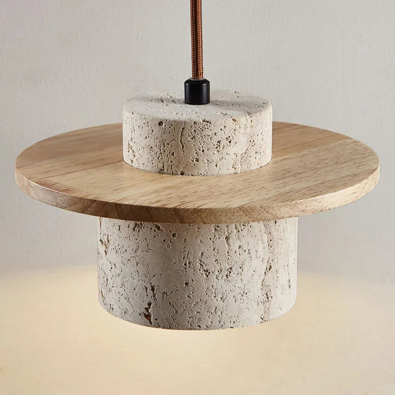 Suspension en travertin et bois naturel 20 cm – Nerava — dimensions et cotes