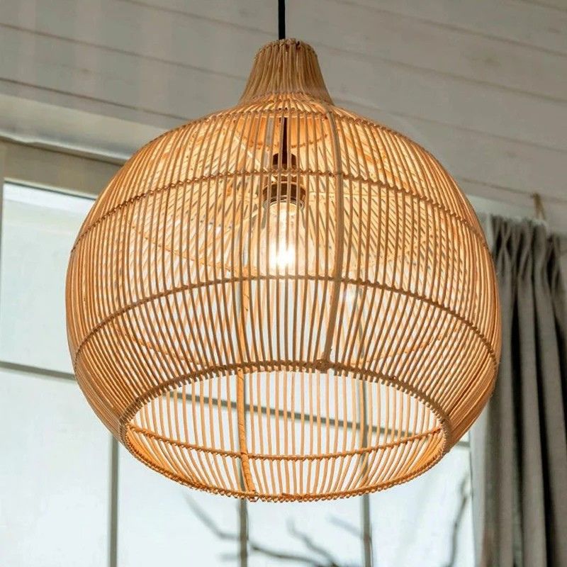 Suspension en bambou tressé ondulé beige ou noir – Lunéa — vue de face