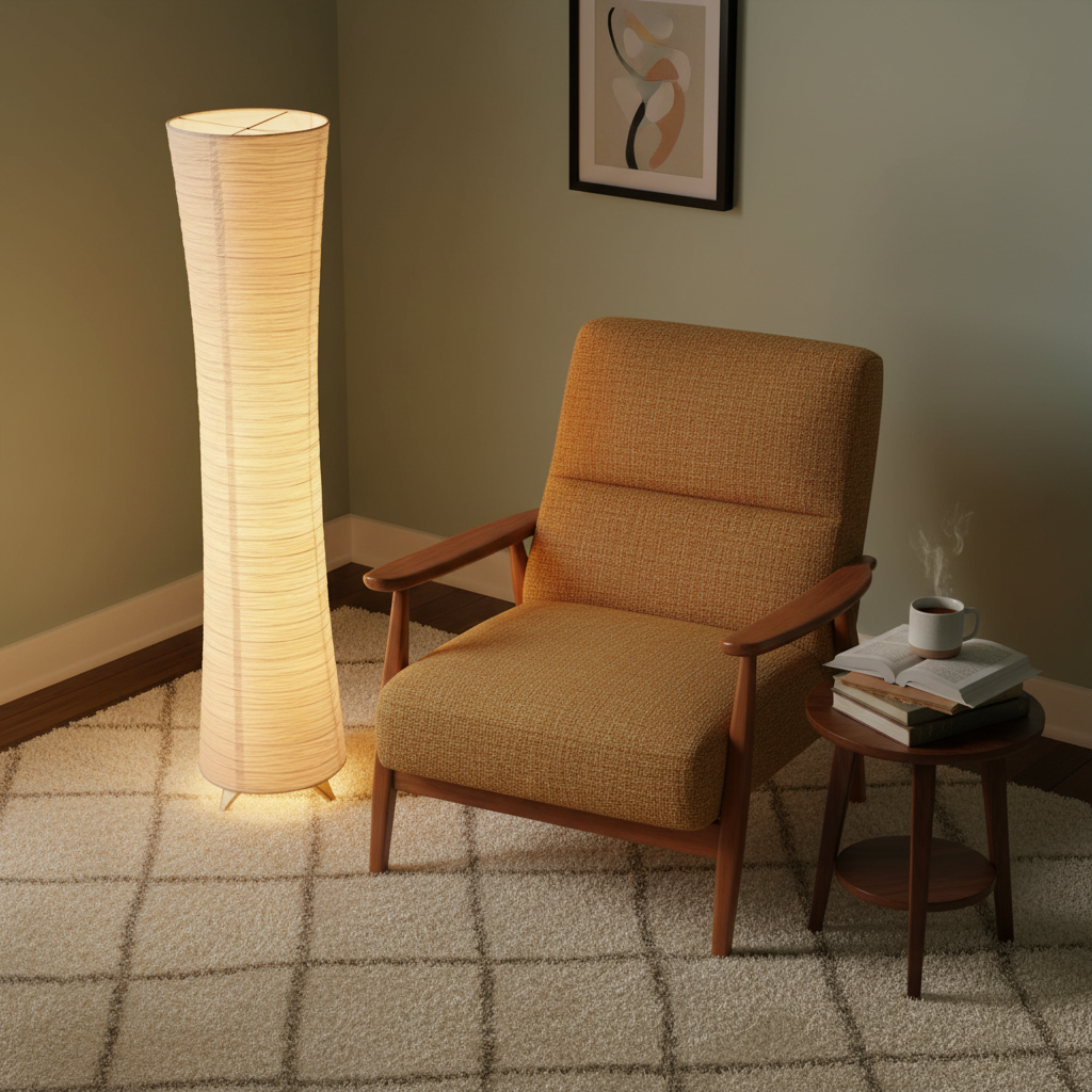 Lampadaire LED papier de riz dimmable 107 cm – Hinora — vue de dessous