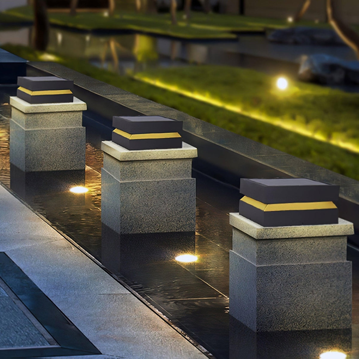 Borne de jardin LED carrée IP65 en acrylique dépoli — vue de profil