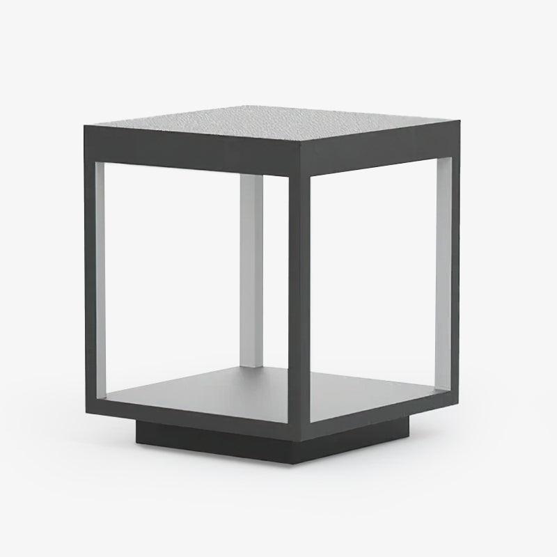 Borne de jardin LED cadre carré – lumière chaude, terrasse — détail de la matière
