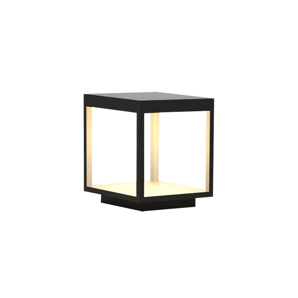 Borne de jardin LED cadre carré – lumière chaude, terrasse — allumé en situation (2)