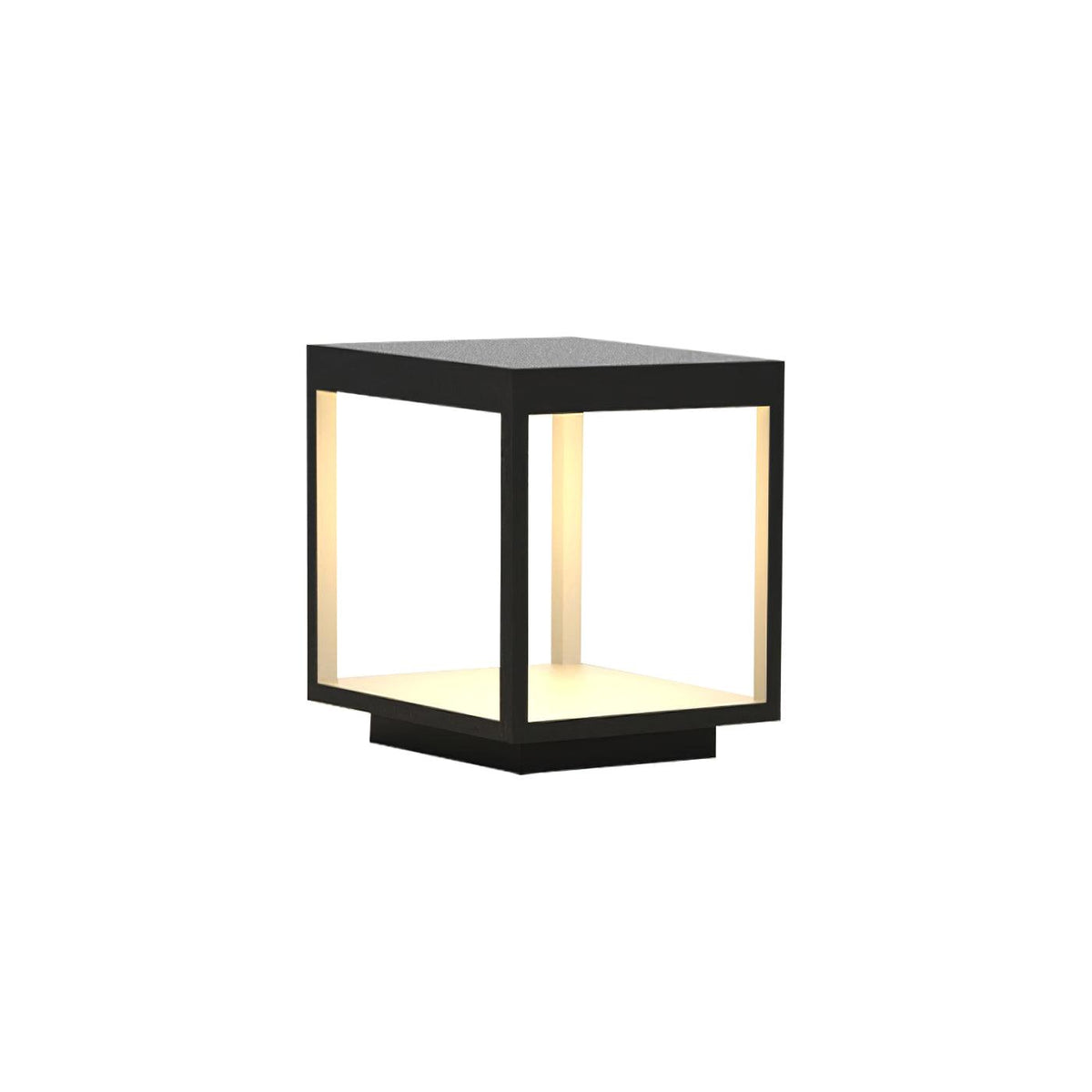 Borne de jardin LED cadre carré – lumière chaude, terrasse — allumé en situation (2)