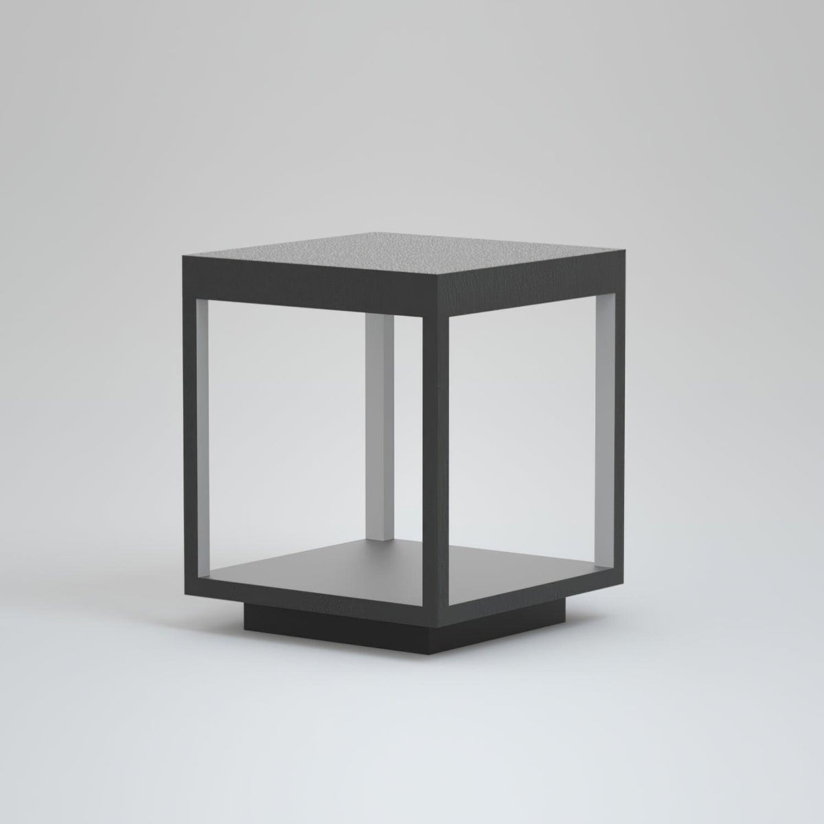 Borne de jardin LED cadre carré – lumière chaude, terrasse — vue de trois quarts (2)