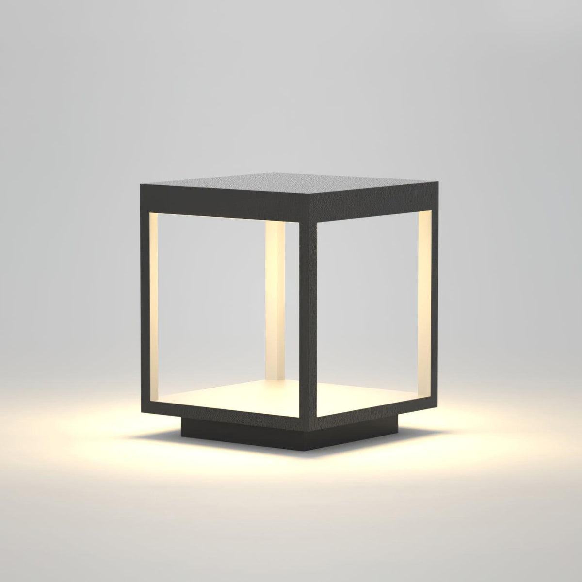 Borne de jardin LED cadre carré – lumière chaude, terrasse — vue de profil (2)