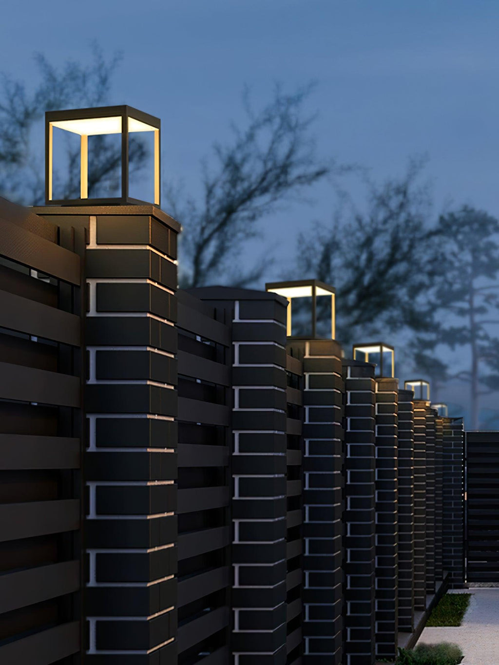 Borne de jardin LED cadre carré – lumière chaude, terrasse — détail de la finition