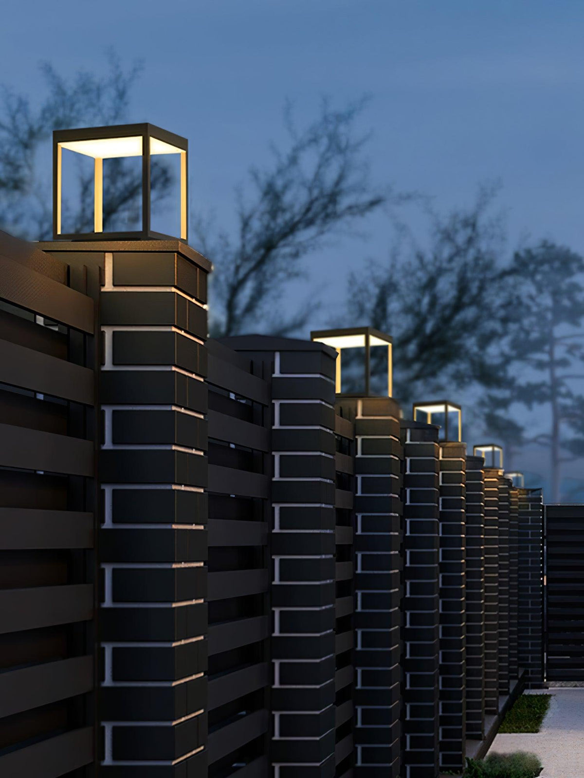 Borne de jardin LED cadre carré – lumière chaude, terrasse — détail de la finition