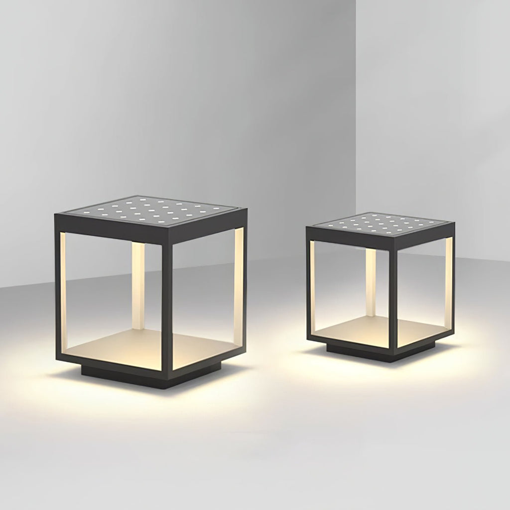 Borne de jardin LED cadre carré – lumière chaude, terrasse — détail de la finition (3)