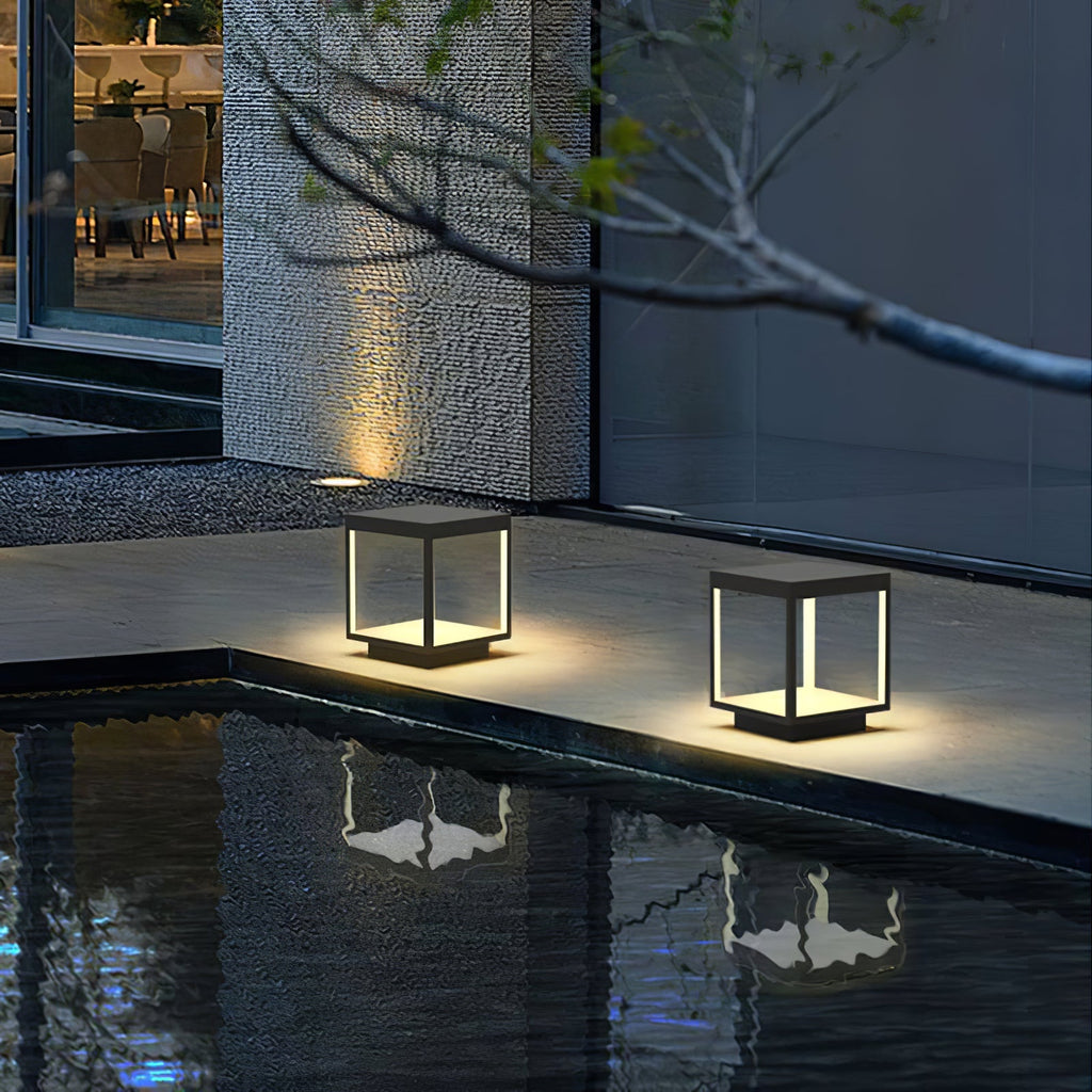 Borne de jardin LED cadre carré – lumière chaude, terrasse — vue de dessous (3)