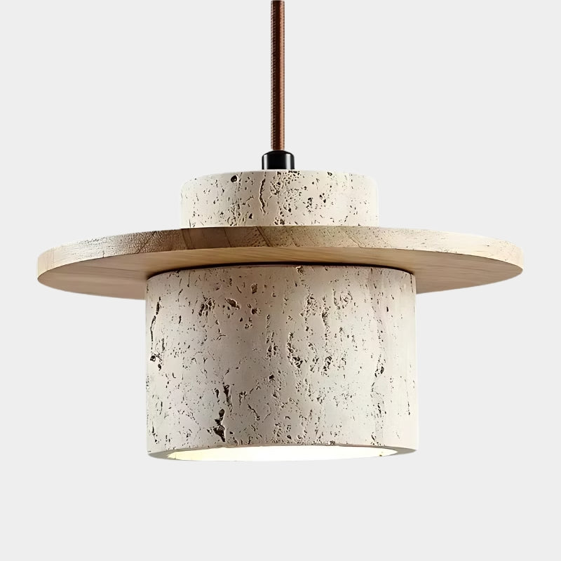 Suspension en travertin et bois naturel 20 cm – Nerava