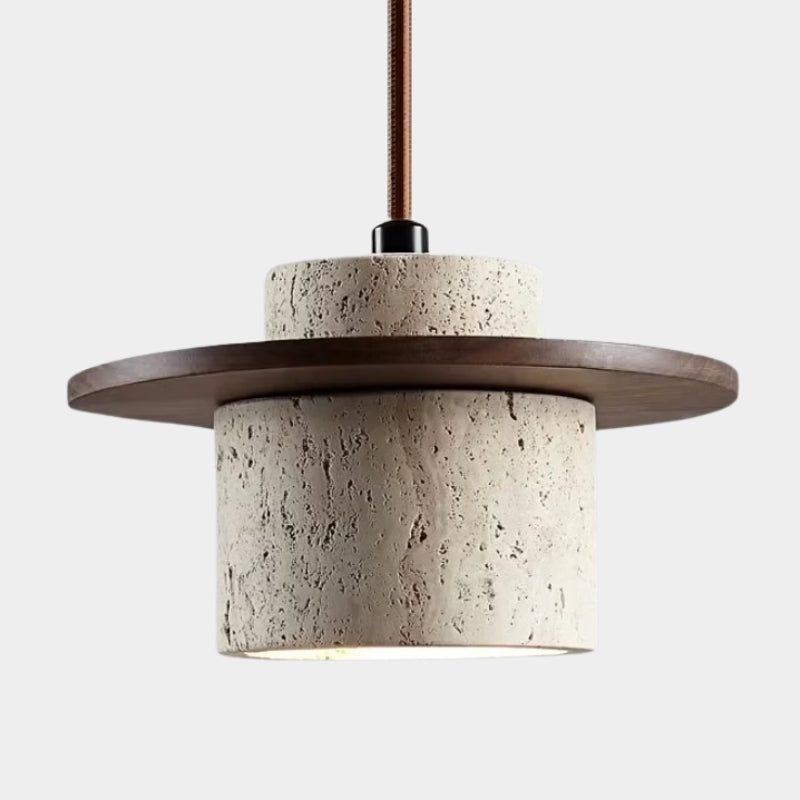 Suspension en travertin et bois naturel 20 cm – Nerava — mise en situation dans la pièce
