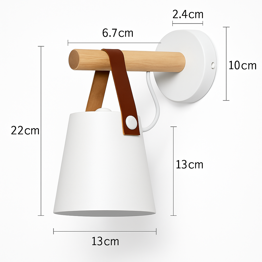 Applique murale en bois abat-jour suspendu E27 – noir ou blanc — dimensions et cotes