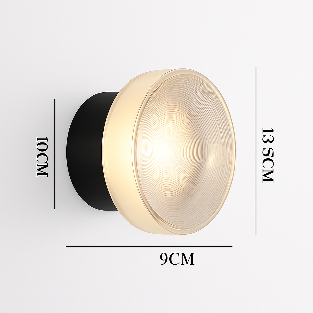Applique murale ronde en verre dépoli et métal – LED — vue de face (2)