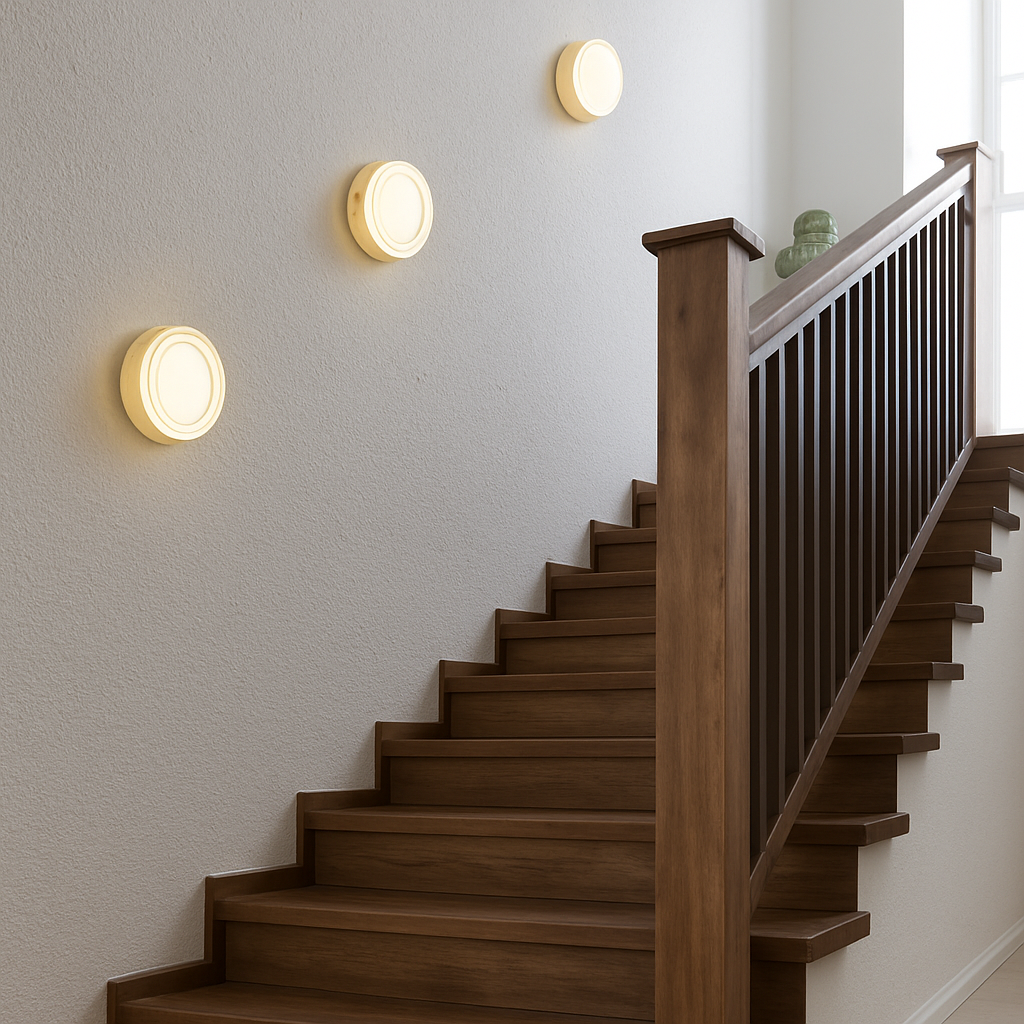 Applique murale ronde en verre dépoli et métal – LED — allumé en situation