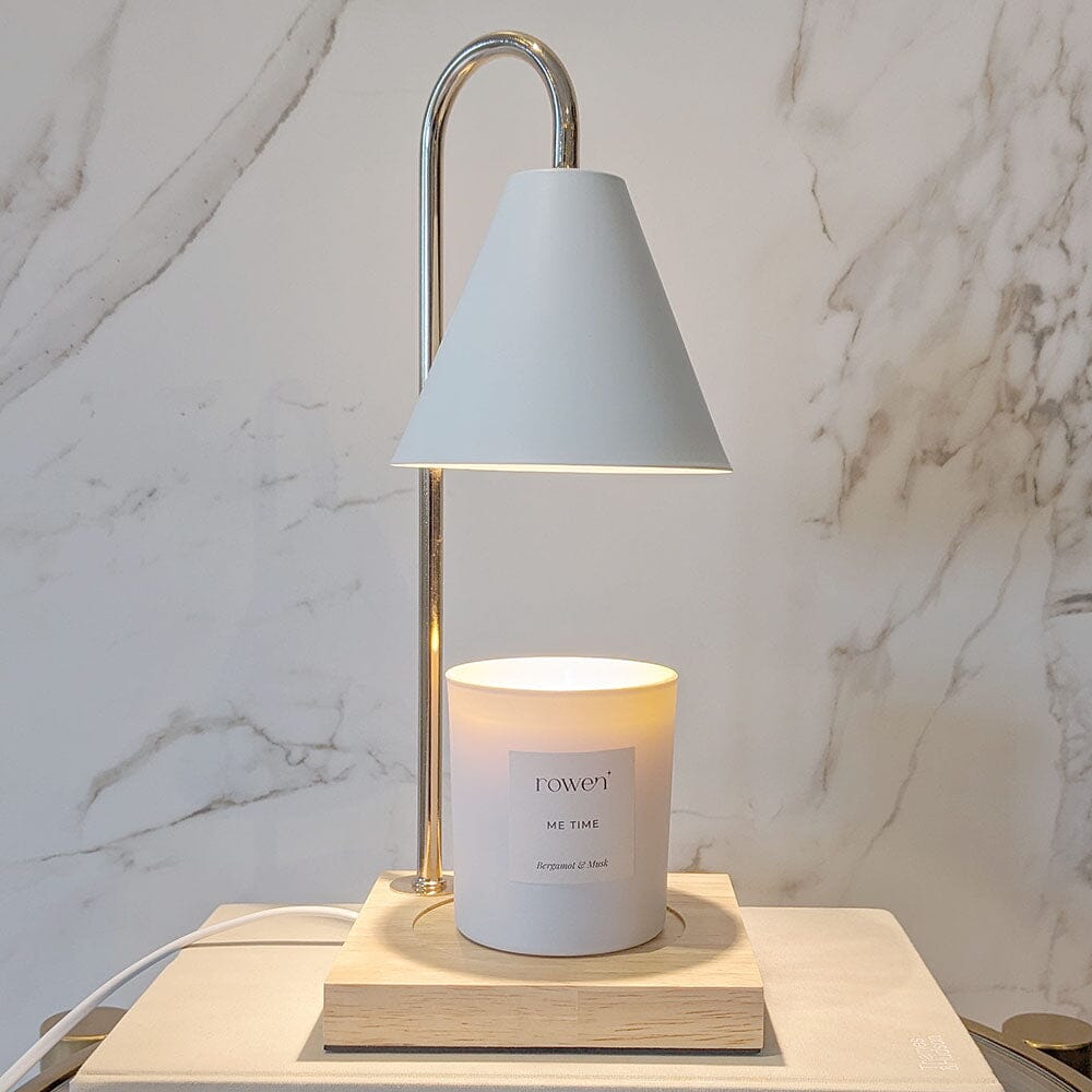 Lampe chauffe-bougie métal et bois H34 cm – GlowHaven