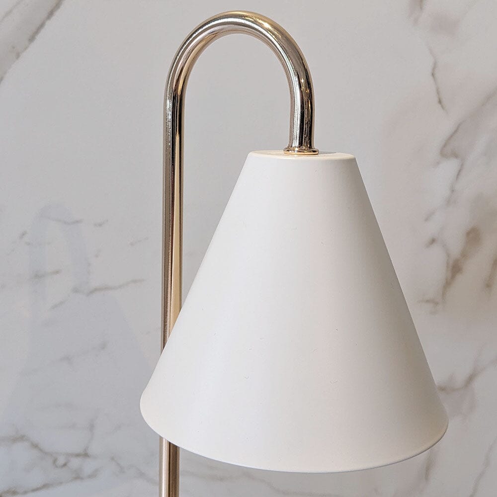 Lampe chauffe-bougie métal et bois H34 cm – GlowHaven — vue de profil