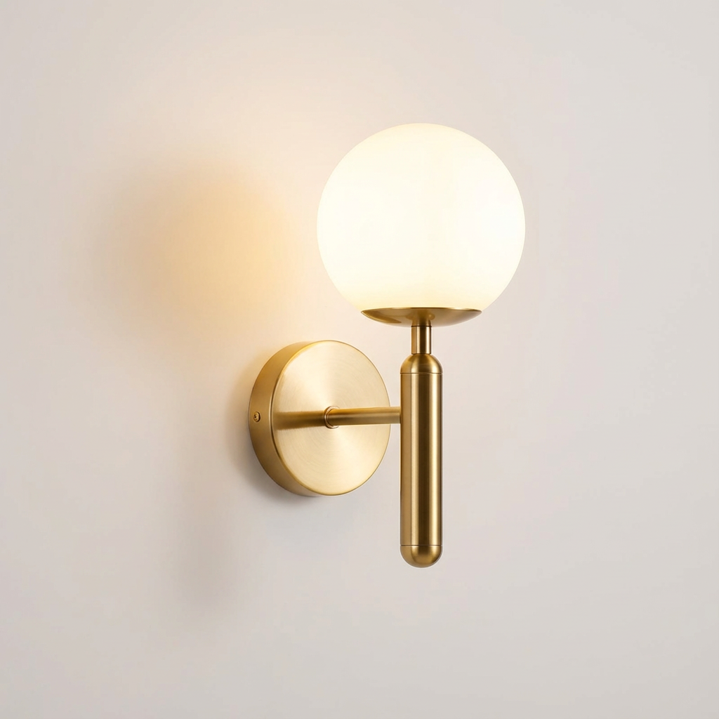 Applique murale globe en verre dépoli et laiton – Opalys