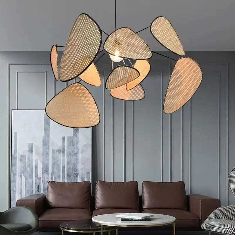 Suspension en rotin sculptée 60 à 120 cm dimmable – Aerelia — dimensions et cotes