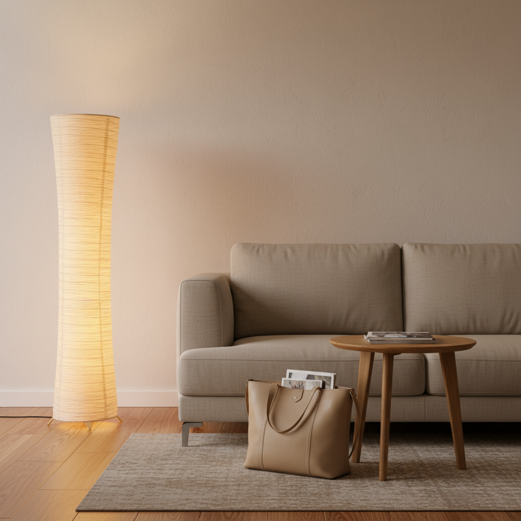 Lampadaire LED papier de riz dimmable 107 cm – Hinora — vue de face