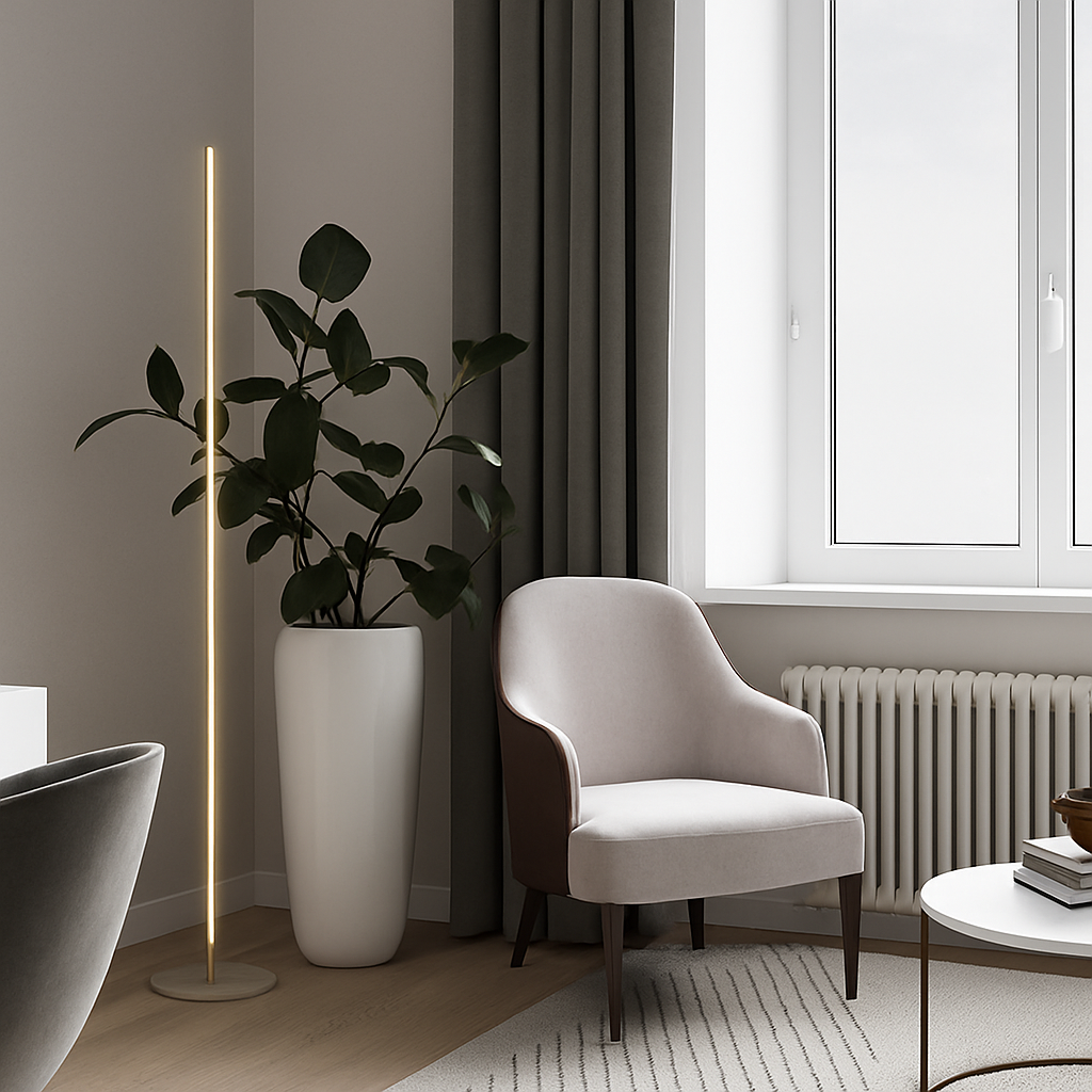 Lampadaire LED minimaliste en métal noir mat – Lucien — vue de face