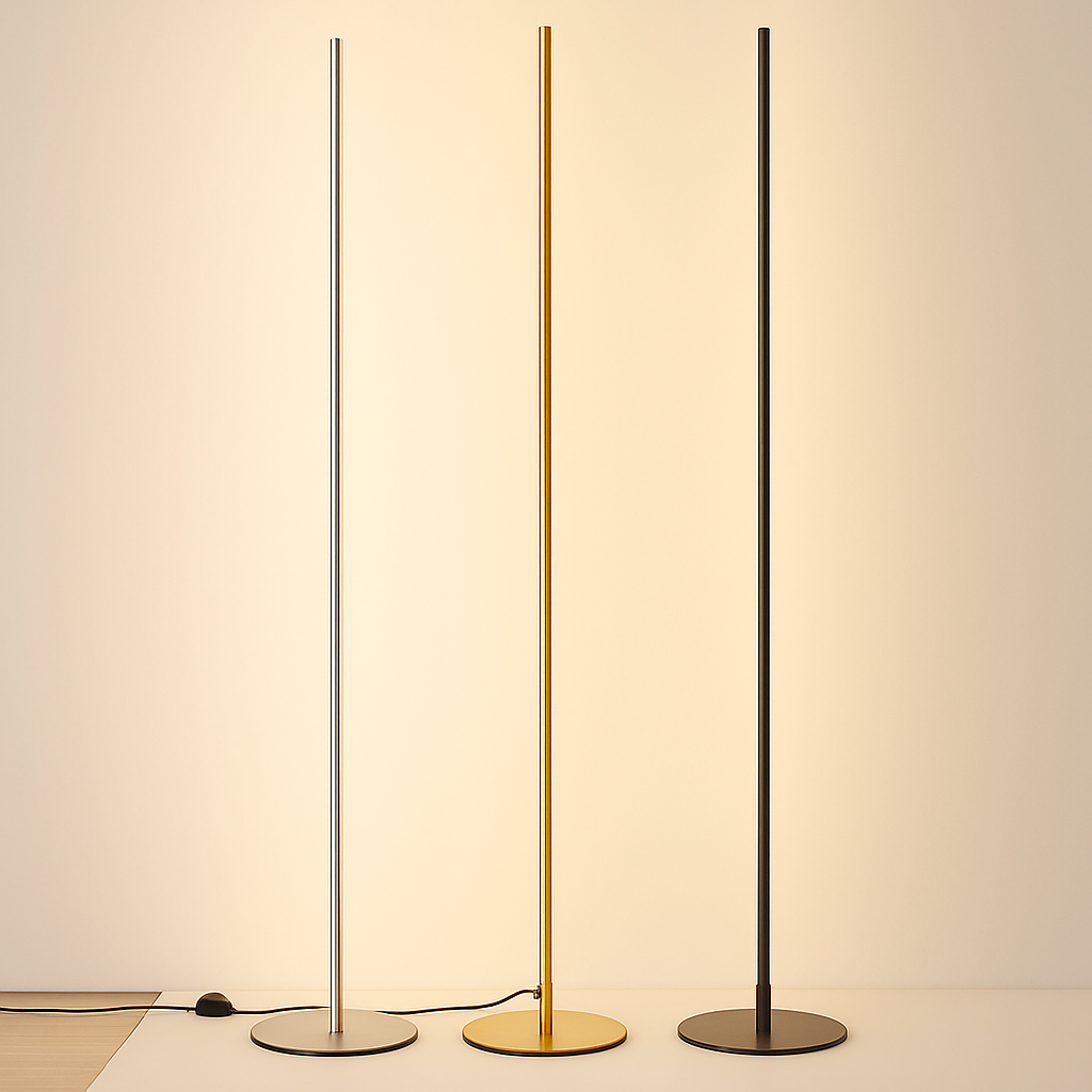Lampadaire LED minimaliste en métal noir mat – Lucien — allumé en situation