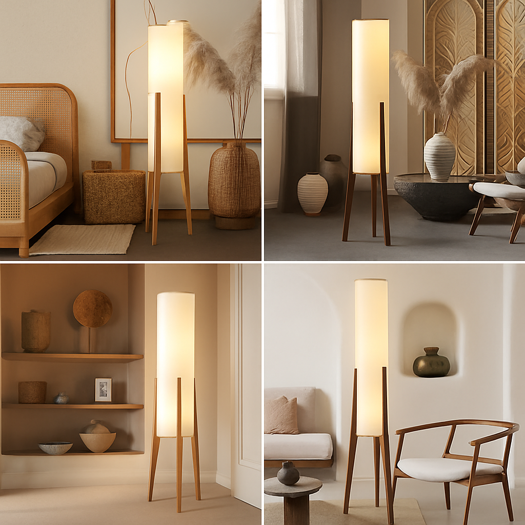 Lampadaire en bois massif abat-jour tissu – style nordique — détail de la finition