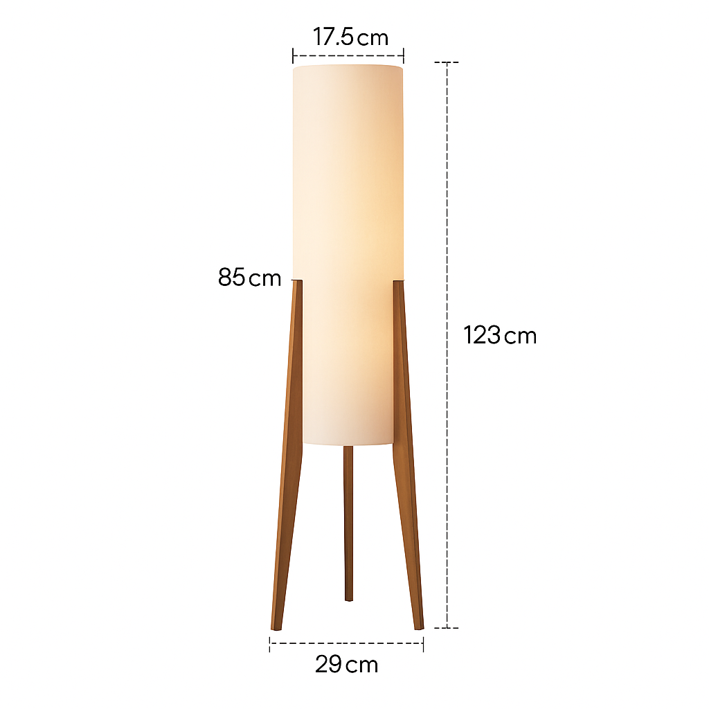 Lampadaire en bois massif abat-jour tissu – style nordique — allumé en situation