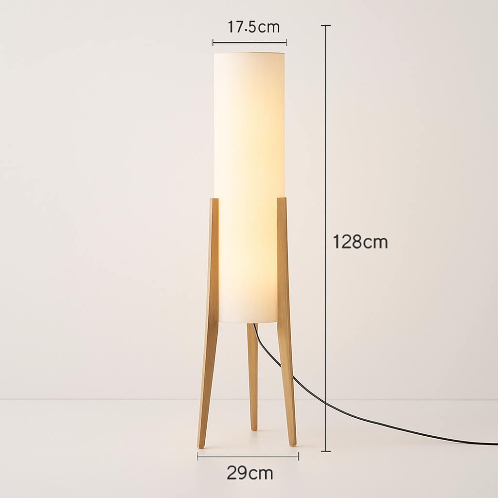 Lampadaire en bois massif abat-jour tissu – style nordique — dimensions et cotes