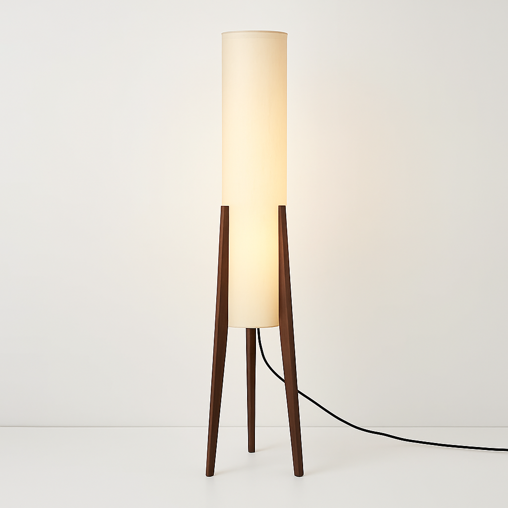 Lampadaire en bois massif abat-jour tissu – style nordique — vue de dessous