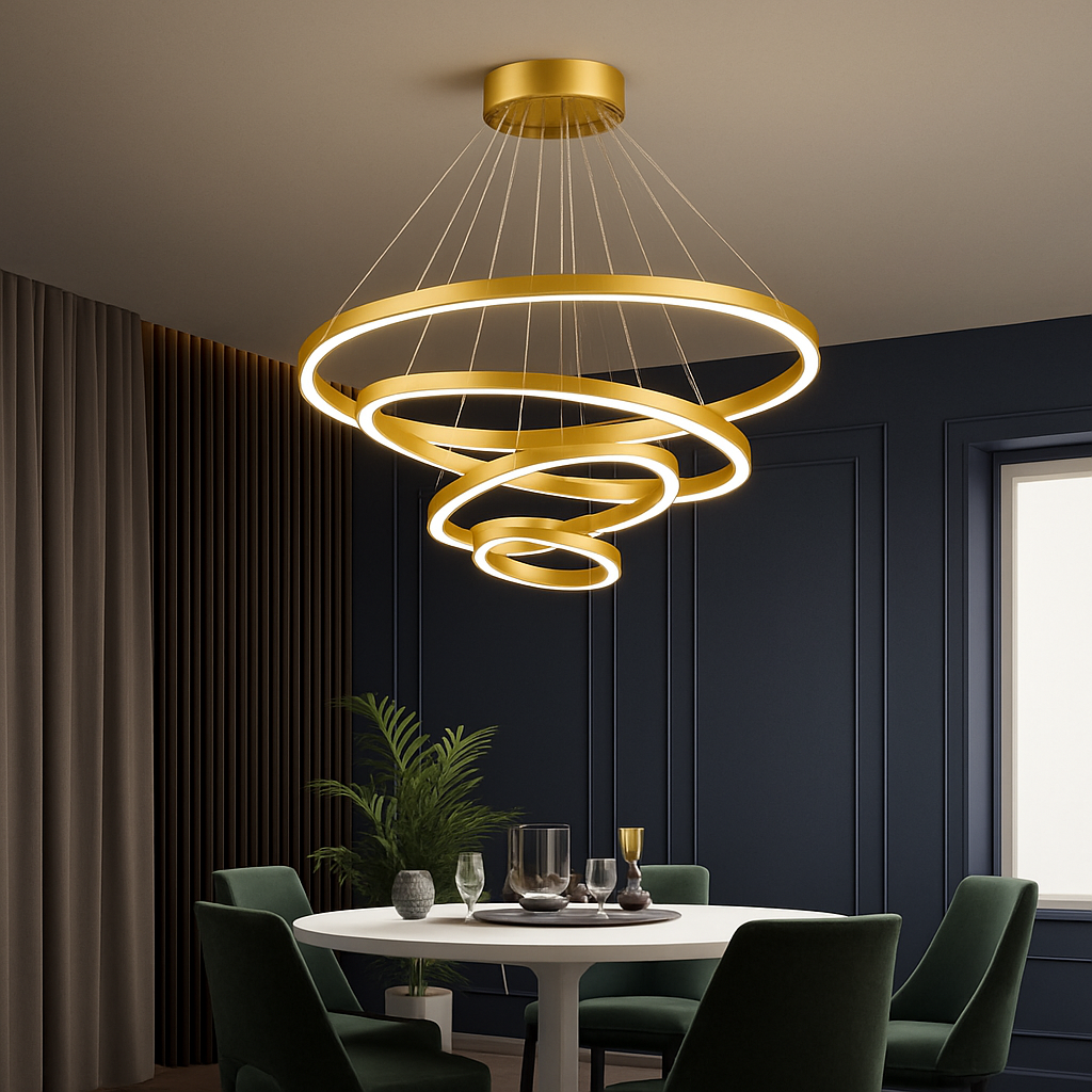 Lustre LED anneaux entrelacés en métal – dimmable, 15 à 30 m² — dimensions et cotes